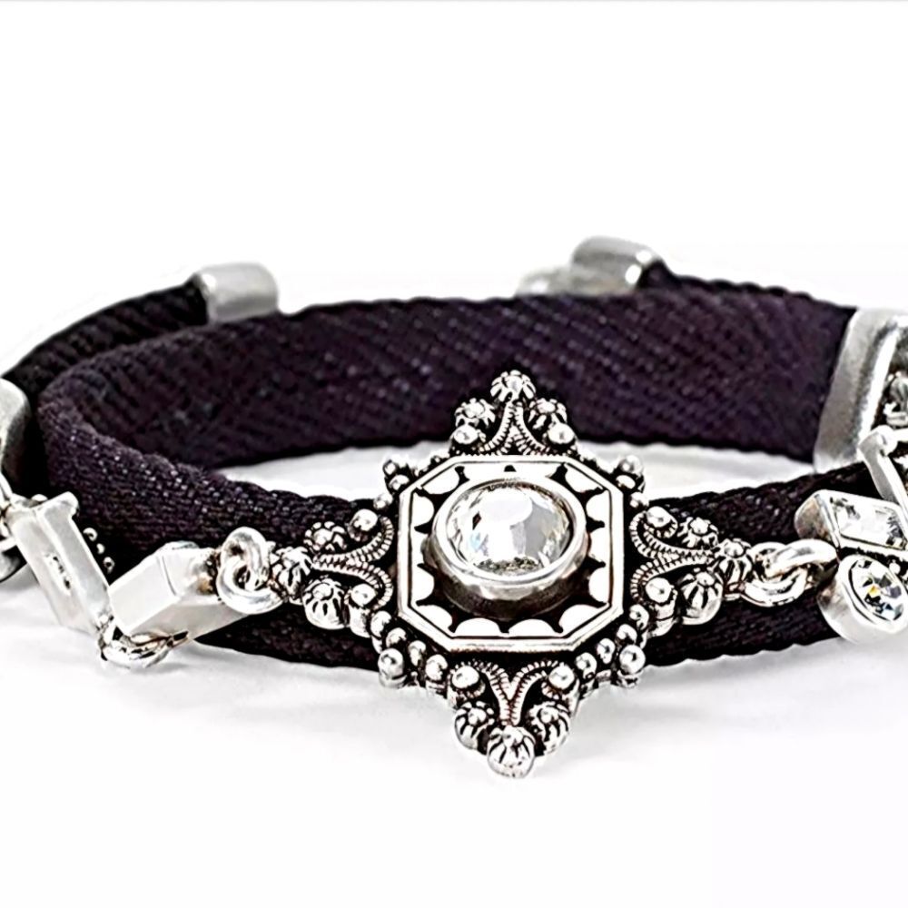 WHITE HOUSE BLACK MARKET ANTIQUED DIAMOND-SHAPE DENIM WRAP BRACELET NWT